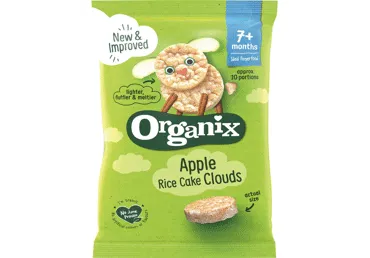 Ryžių traškučiai ORGANIX obuolių skonio, nuo 7 mėn., 40 g