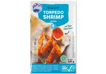 Šald. apkept. torpedos form. krevetės apv. džiūv., su uodeg., 225 g