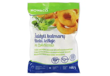 Šaldyti kalmarų žiedai tešloje NOWACO su žolelėmis, 500 g