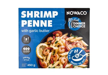 Šaldyti makaronai su krevetėmis česnakiniame padaže NOWACO, 450 g