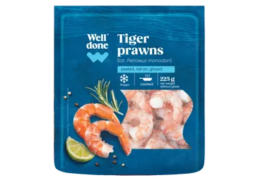 Šaldytos didžiosios tigrinės krevetės WELL DONE, 225 g