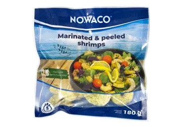 Šaldytos nevirtos krevetės NOWACO su česnakų marinatu, 180 g