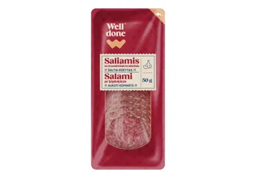 Saliamio griežinėliai su česnakais WELL DONE, 50 g