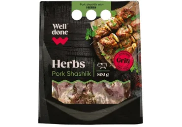 Sausai marin. kiaul. sprand. šašlykas su žolelėmis WELL DONE, 800 g