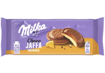 Sausainiai su apelsinų skonio įdaru MILKA JAFFA ORANGE, 147 g