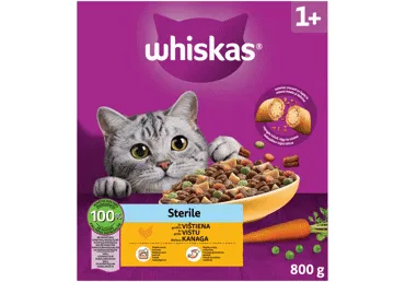 Sausas kačių ėdalas WHISKAS ster katėms su višt 800G