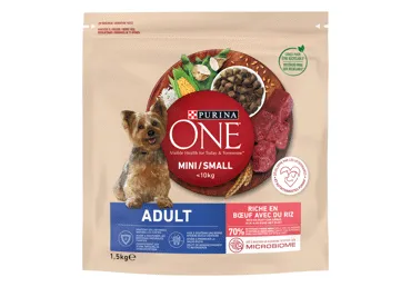 Sausas ėdalas šunims ONE MINI Adult, su jautiena ir ryžiais, 1,5kg