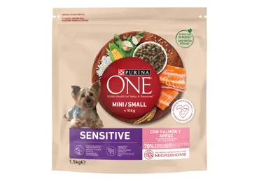 Sausas šunų ėdalas ONE MINI DOG su lašiša ir ryžiais, 1.5 kg
