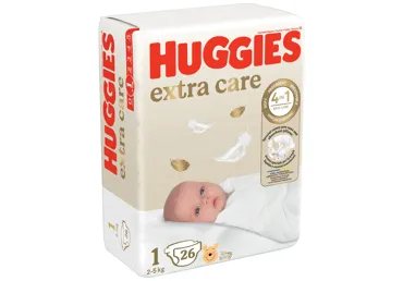 Sauskelnės HUGGIES EXTRA CARE NEWBORN S1, 2-5 kg, 26 vnt.