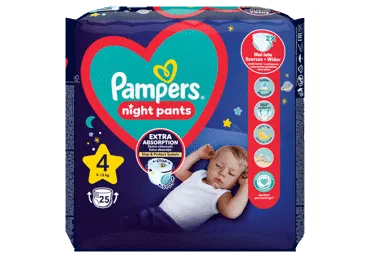 Sauskelnės-kelnaitės PAMPERS Night Pants, Value Pack, 4 dydis, 25 vnt.