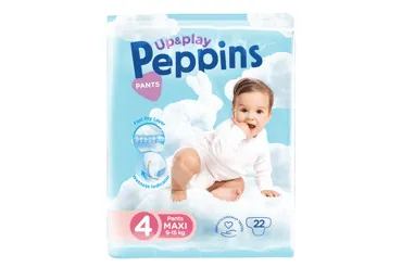 Sauskelnės-kelnaitės PEPPINS UP & PLAY 4, 9-15 kg, 22 vnt.