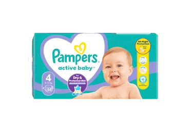 Sauskelnės PAMPERS Active Baby, Maxi Pack, 4 dydis, 58 vnt.