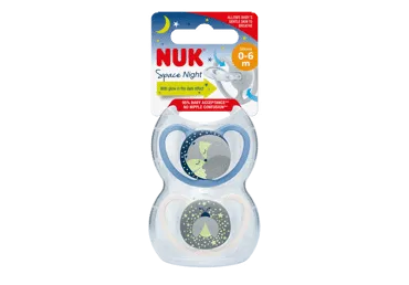 Silikoninis čiulptukas NUK SPACE NIGHT Nr. 1, 2 vnt.