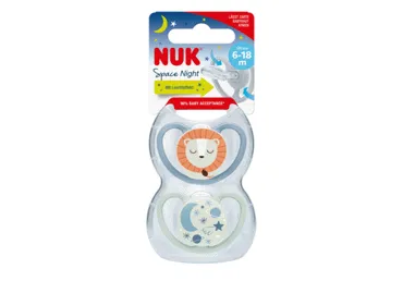 Silikoninis čiulptukas NUK SPACE NIGHT Nr. 2, 2 vnt.