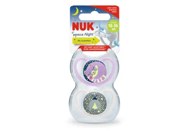 Silikoninis čiulptukas NUK SPACE NIGHT Nr. 3, 2 vnt.
