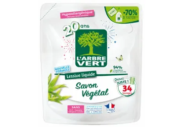 Skystas skalbiklio papildas L'ARBRE VERT su aug. muilu, 34 skalb., 1.54 l