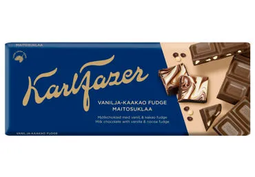 Šokoladas KARL FAZER su vanilės, kakavos skonio gabalėliais, 180 g