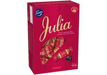 Šokoladiniai saldainiai FAZER JULIA su želės įdaru (73 %), 150 g