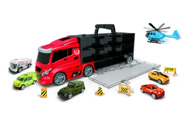 Sunkvežimis su automobiliais, lėktuvu ir kelio ženklais, 1 vnt.