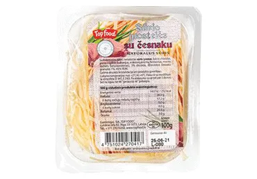 Sūrio juostelės su česnakais, 28 % rieb. s. m., 100 g