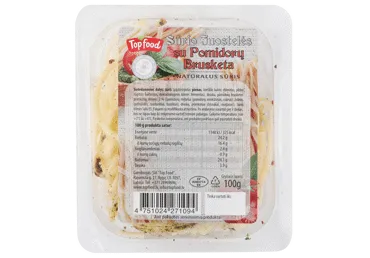 Sūrio juostelės TOP FOOD, brusketų su pomid. sk., 28 % rieb., 100 g