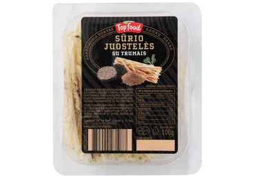 Sūrio juostelės TOP FOOD, trumų skonio, 28 % rieb. s. m., 100 g