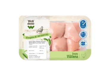 Šv. viščiukų broil. šlaunelių mėsa be antibiotikų WELL DONE, 500 g