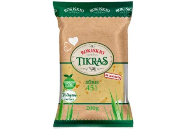 TIKRAS ROKIŠKIO fermentinis sūris, 45 % rieb. s. m., 200 g
