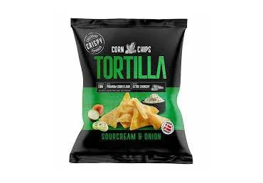 Tortilijų traškučiai CRISPY, grietinės ir svogūnų skonio, 150 g