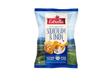 Čipsi ESTRELLA Kettle ar skābā krējuma un sīpolu garšu 120g