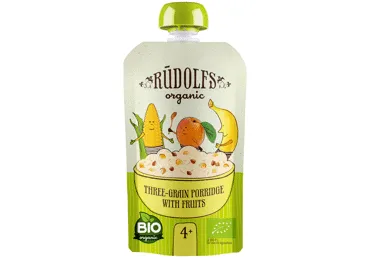 Trijų rūšių grūdų košė RŪDOLFS BIO su vaisiais, nuo 4 mėn., 110 g
