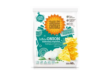 Trikampiai kukurūzų trapučiai SAULĖS GRŪDAS, svogūnų skonio, 60 g