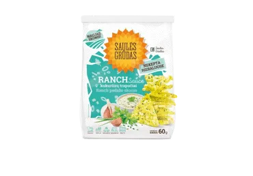 Trikampio formos kukurūzų trapučiai SAULĖS GRŪDAS, RANCH skonio, 60 g