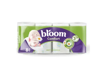 Tualet. popierius BLOOM CHAMOMILE,8 rit.,3 sluoksn.,150 lap., 8 vnt.