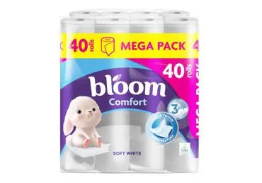 Tualetinis popierius BLOOM COMFORT SOFT WHITE, 3 sluoksnių, 40 vnt.