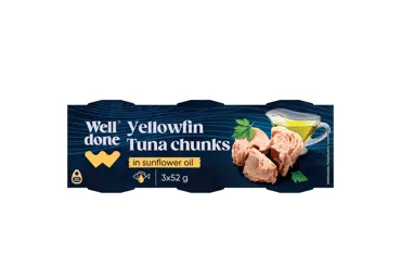 Tunų gabaliukai saulėgrąžų aliejuje WELL DONE, 240 g