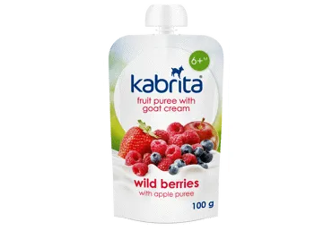 Tyrelė KABRITA su obuol., miško uogomis, grietinėle, 6+ mėn., 100 g