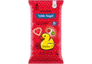 Užkandukai kūdikiams LITTLE ANGEL ANGELINA su obuoliais ir braškėmis, 4x15 g