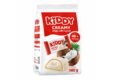 Vafliniai saldainiai KIDDY CREAMY COCONUT su kokosiniu įdaru, 140 g
