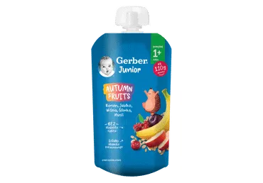 Vaikiška tyrelė GERBER su bananais, obuoliais vyšniomis, slyvomis ir musli, 110g