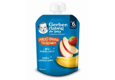 Vaikiška tyrelė GERBER, su abrikosais ir obuoliais, maišelyje, 80 g