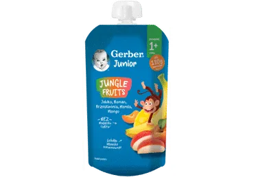 Vaikiška tyrelė GERBER, su obuoliais, bananais, persikais, abrikosais ir mangais, 110g