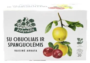 Vaisinė arbata ŽOLYNĖLIS su obuoliais ir spanguolėmis, 20 vnt.