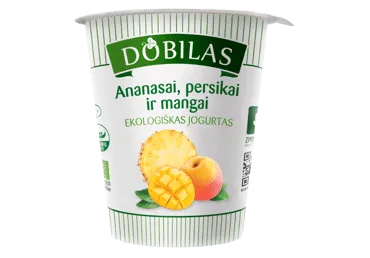 Valg. ekologiškas jogurtas DOBILAS su anan., persik., 3,1 % rieb., 300 g