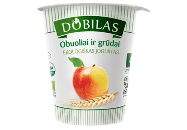 Valg. Ekologiškas jogurtas DOBILAS su obuol., grūdais, 3,2%rieb., 300 g