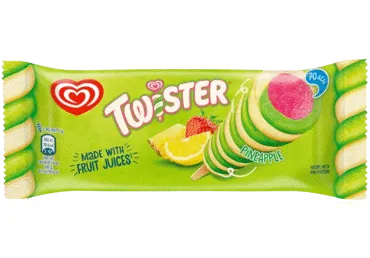 Valg. vaisiniai ledai TWISTER GREEN, citrinų ir braškių sk., 71 g