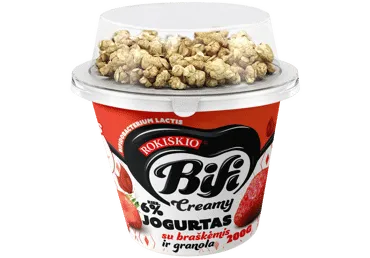 Valgom. ROKIŠKIO jogurtas BIFI su braškėmis, granola, 6 %, 200 g