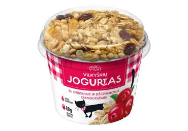 Jogurtas su dribsniais, spanguolėmis VILKYŠKIŲ, 4,3 % rieb., 200 g