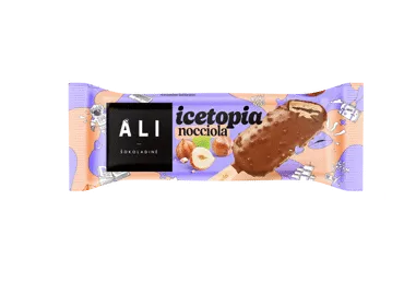 Valgomieji ledai ICETOPIA, lazdynų riešutų skonio su lazdynų riešutų įdaru, 110 g