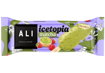 Grietininiai ledai ICETOPIA, mačios skonio su aviečių įdaru, 63 g